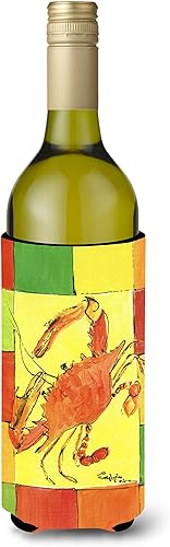 Miniatura 1 de Caroline's Treasures 8020LITERK cangrejo amarillo brillante naranja y verde botella de vino Hugger funda para enfriar botellas, abrazador lavable a