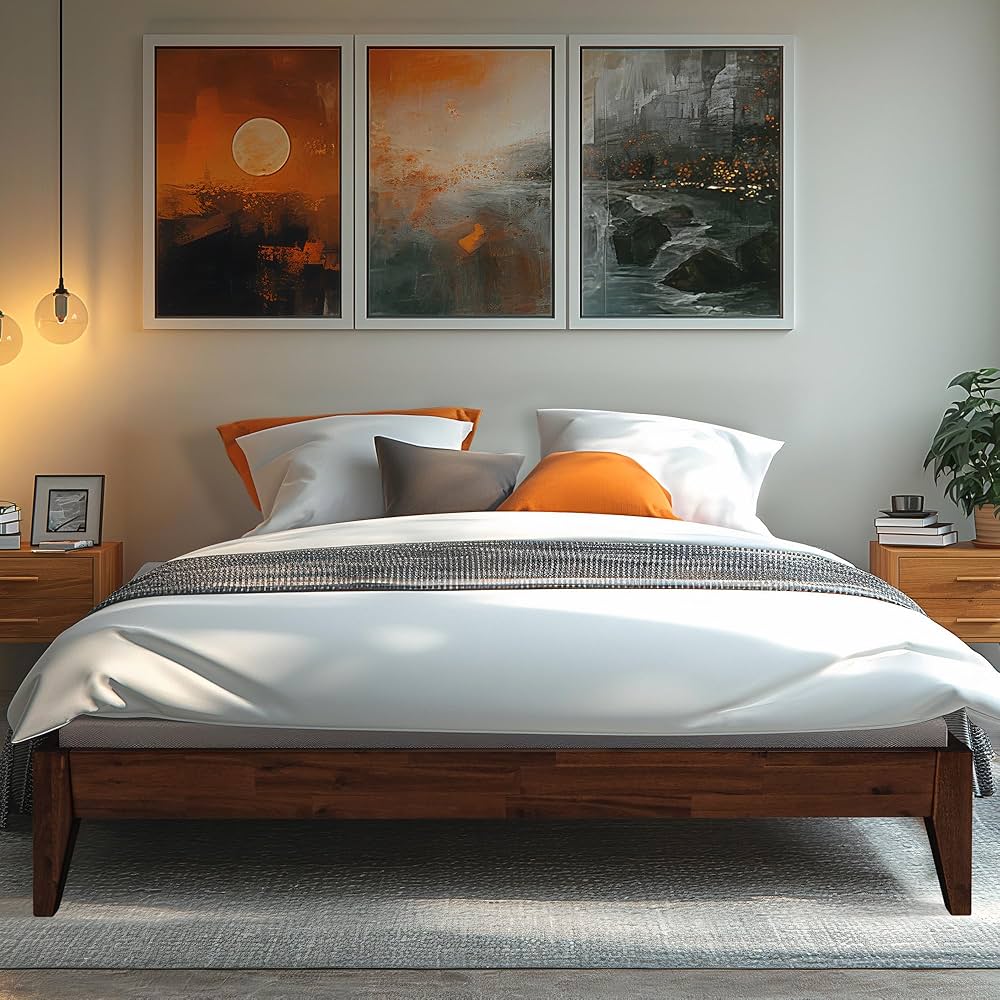 Acacia Mervyn Bed Frame Solid Wood Platform Bed, King Bed