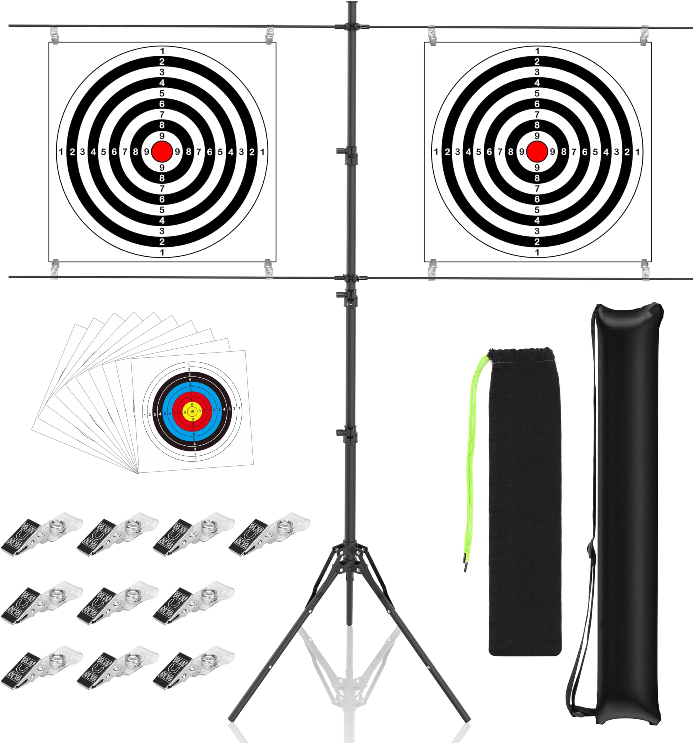 BOOSTEADY Adjustable Paper Target Stand with 10 Clips,10 Bullseye Targets, Shooting Target Stand for BB Gun, Airsoft and Pellet Target Practice