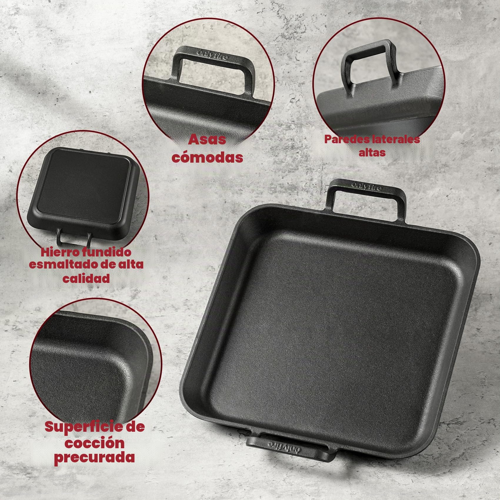 onlyfire Plancha Rectangular de Hierro Fundido con Asas, Sartén BBQ para Parrilla de Gas, Parrilla de Carbón y La Mayoría de Los Hornos, 31.5 * 31.5 * 3.8 cm