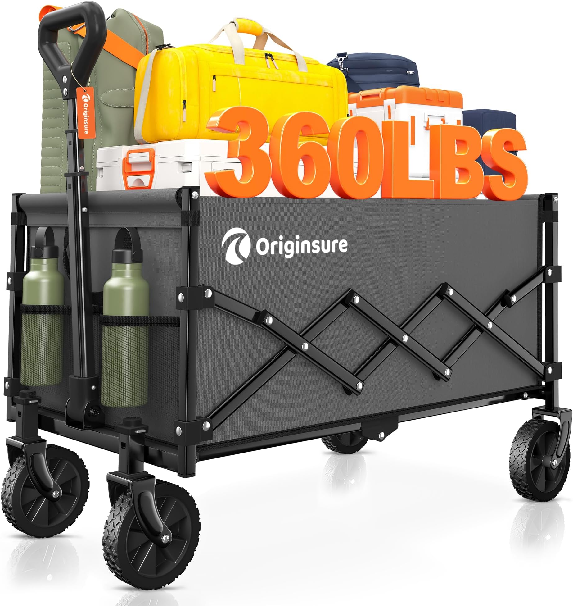 Collapsible Wagon Cart Foldable - Lightweight Portable Heavy Duty Folding Beach Wagons with Wheels - Outdoor Utility Carts for Grocery, Camping, Shopping, Sports with Large Capacity - Grey