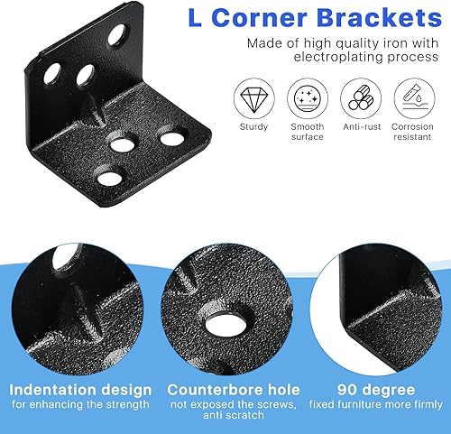 Miniatura 2 de Worldity Lron - Soporte de esquina con 300 tornillos, 50 piezas, soportes de esquina con 300 tornillos, soportes angulares para mesa de cama