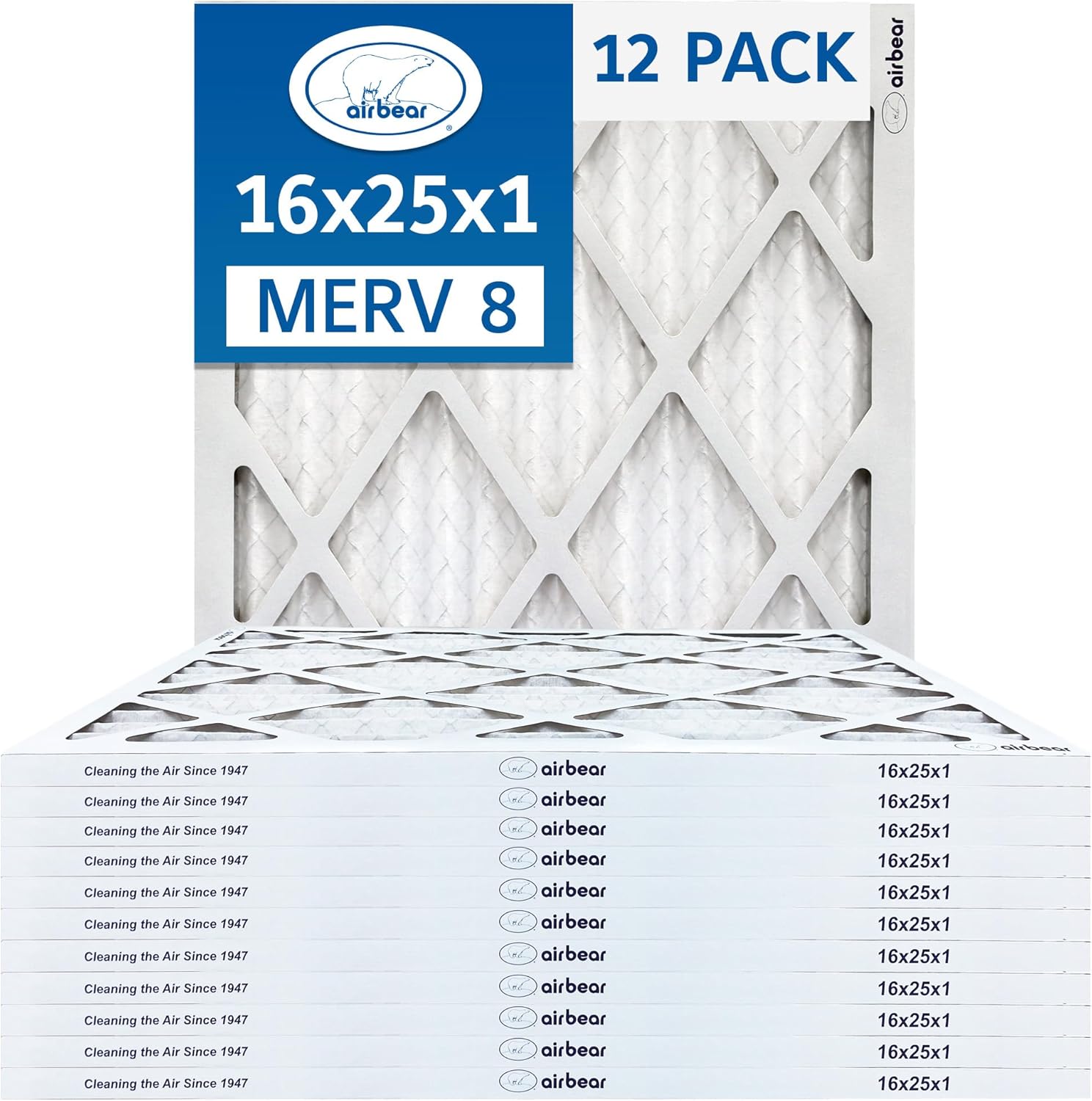 16x25x1 Air Filter MERV 8 (12-Pack) TRION Air Bear Pleated HVAC Air Filters Replacement (Actual Size: 15.50 x 24.50 x 0.75 Inches)