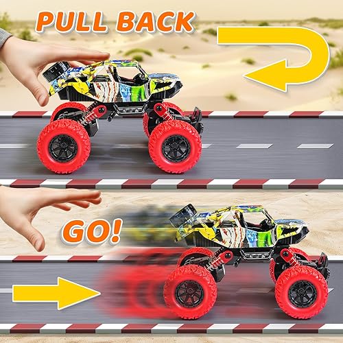 Miniatura 3 de Camión monstruo de juguete de 6.3 pulgadas para niños de 3, 4, 5, 6, 7 años de edad, camión de fricción con tracción hacia atrás, juegos de 2