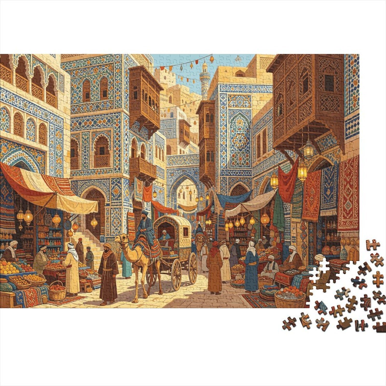 Middle Eastern Bazaar Jigsaw Puzzles 1000 Pieces Recycled Material Oriental Art Adult Jigsaws Developing Boy & Girl‘s Intelligence Parent Child Game Activity 38x26cm/1000pcs