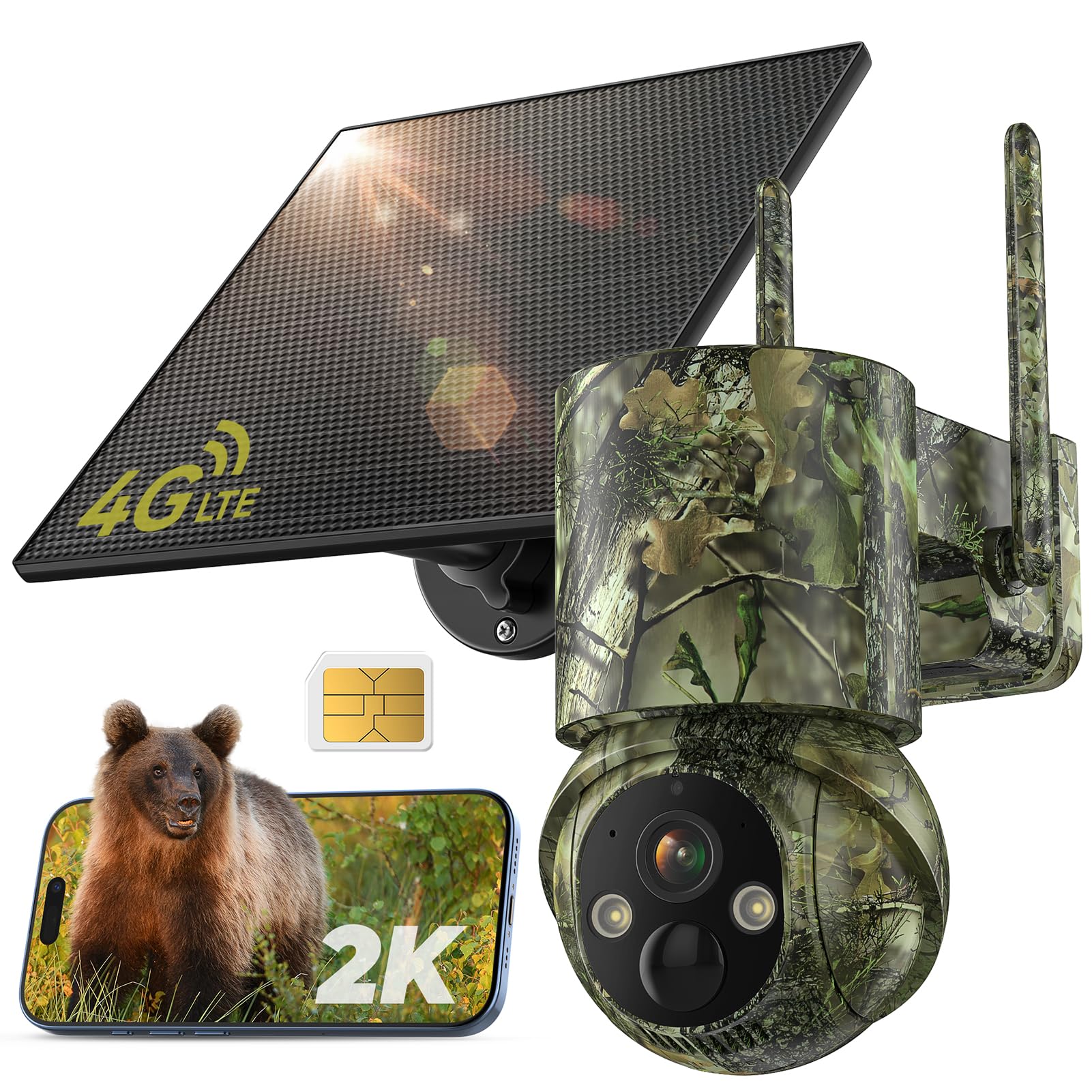 Caméra de Chasse 4G LTE & Solaire avec PTZ | SIM Préinstallée, Vision Nuit Couleur, Détection Mouvement, Audio Bidirectionnel et Batterie 5000mAh
