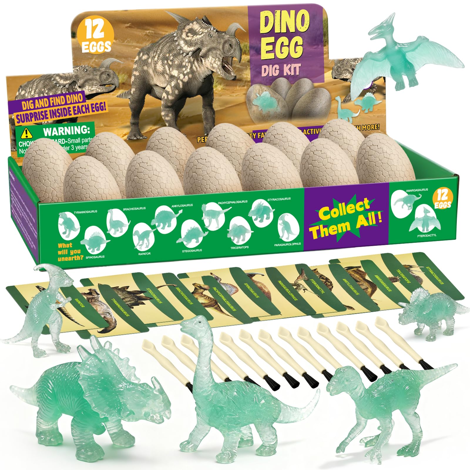 Dinosaur Egg Excavation Dig Kit for Kids - 12Pack Easter Basket Stuffers, Glow in The Dark Dino Easter Eggs, Dinosaur Toys Easter Gift for 3 4 5 6 7 8 Year Old