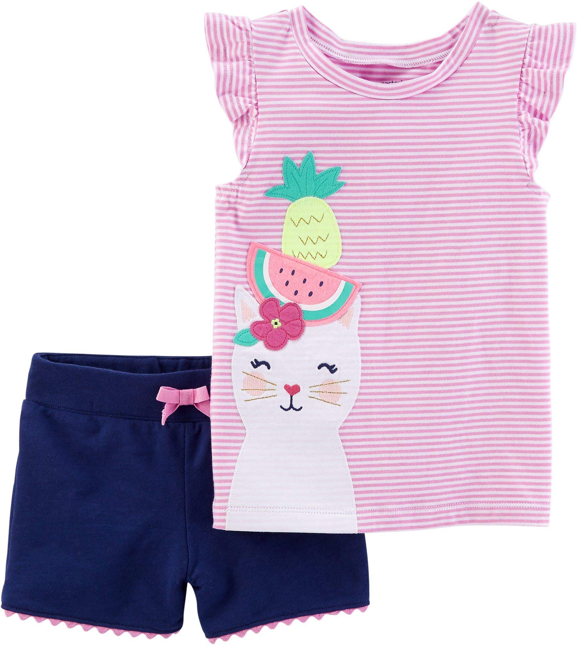 Carter's Girls' Two-Piece Kitten Top and Navy Shorts (12m)