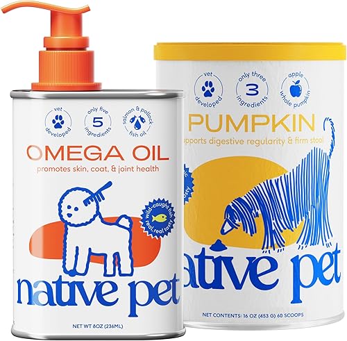 Native Pet Aceite Omega para perros y calabaza para perros | Suplementos de aceite de pescado para perros | Fibra de calabaza orgánica totalmente