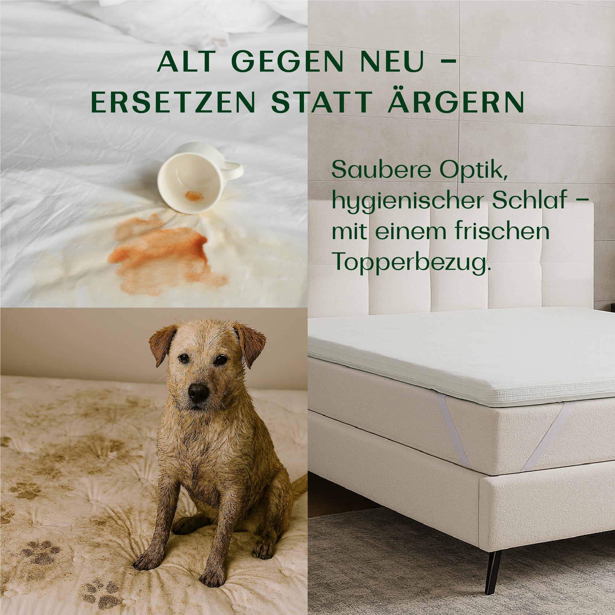 Wendre Topper Bezug 180x200 – Passend für 5–7 cm Höhe – 3-seitiger Reißverschluss – Waschbar bei 40°C – Oeko-TEX Zertifiziert – Schutzbezug für Matratzentopper