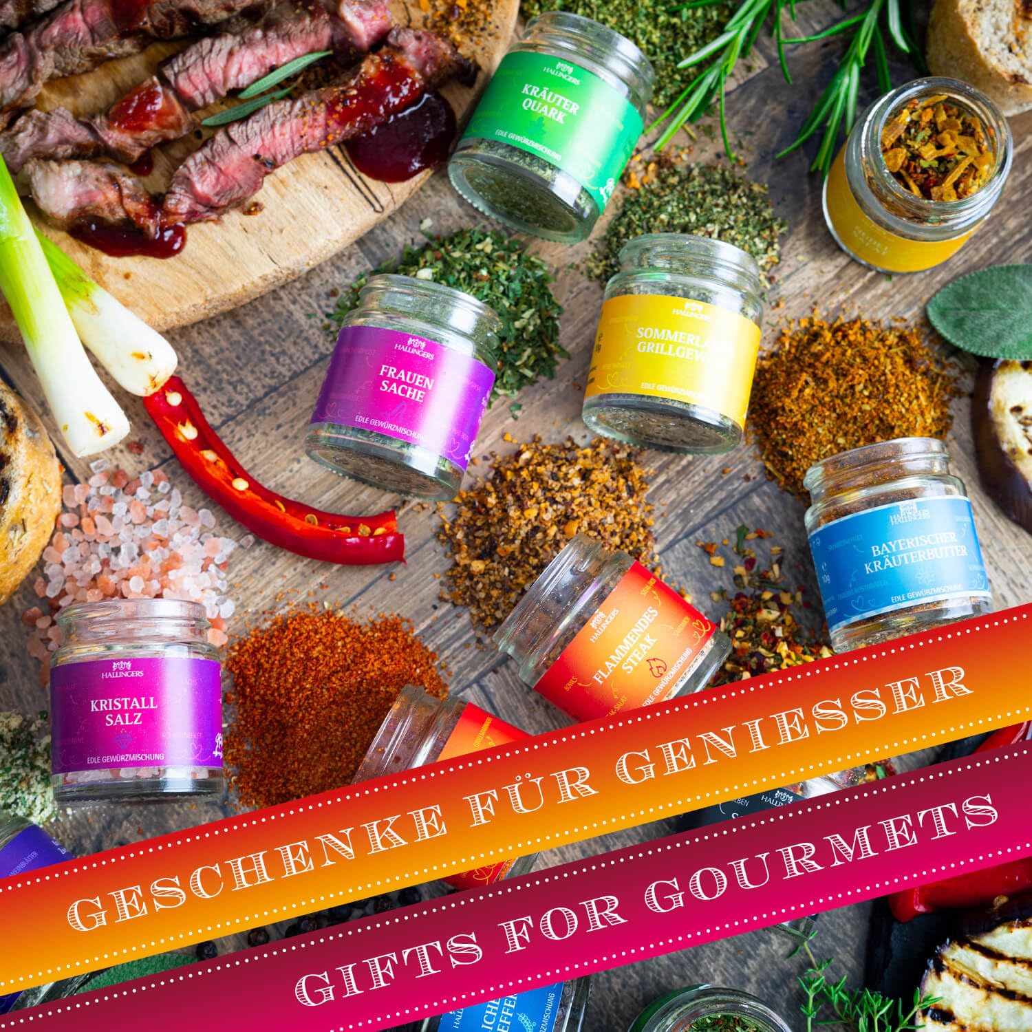 Hallingers Genuss Manufaktur Gewürz Geschenk-Set - 24 Gewürze aus aller Welt in wertiger Geschenkbox mit Rezept-Booklet "Gewürze Deluxe ...", Geschenkidee für Frauen Männer