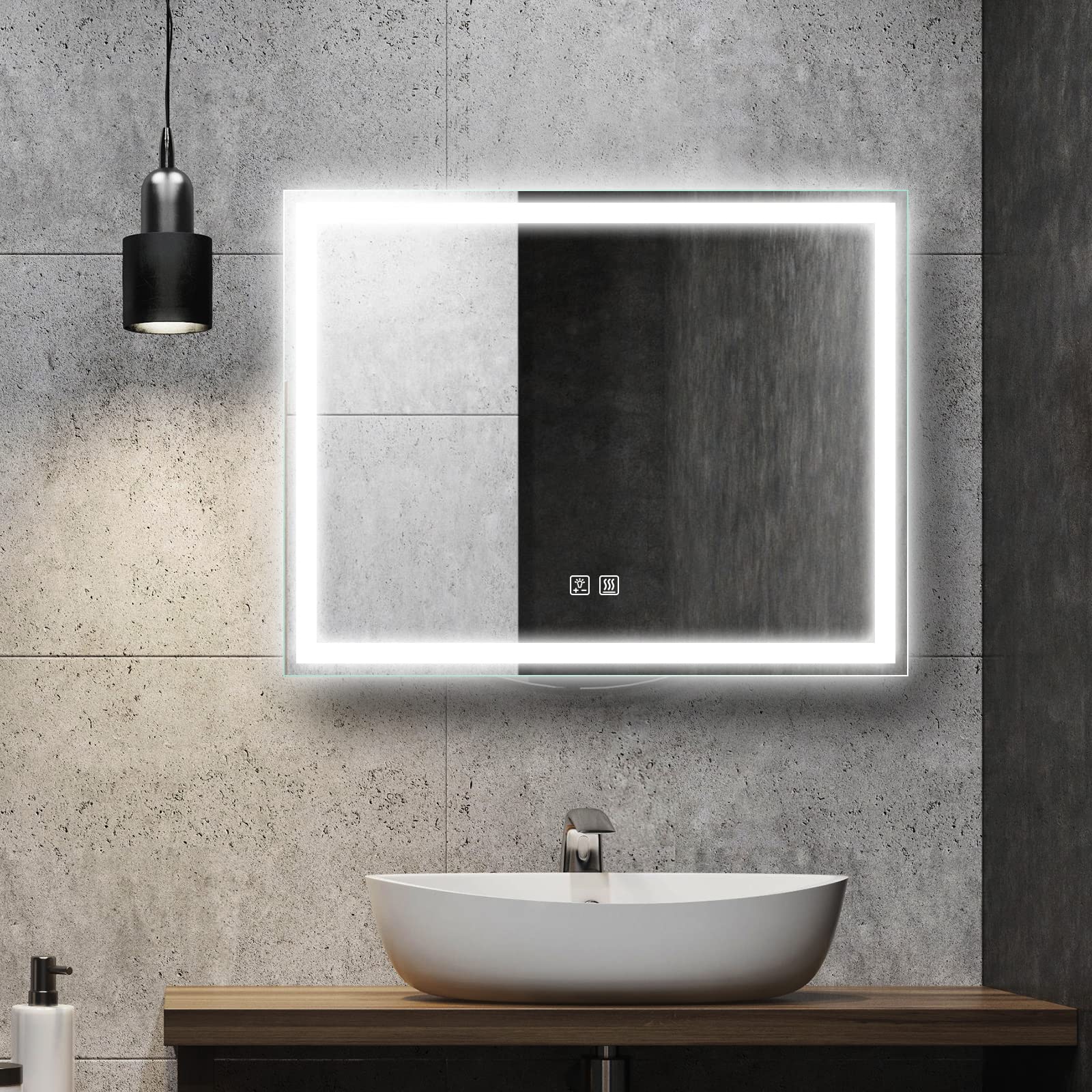 ROOMTEC 36 x 28 Inches LED Bathroom Mirror with Front and Backlit,Anti-Fog,3 Colors and Dimmable Light(Horizontal/Vertical)
