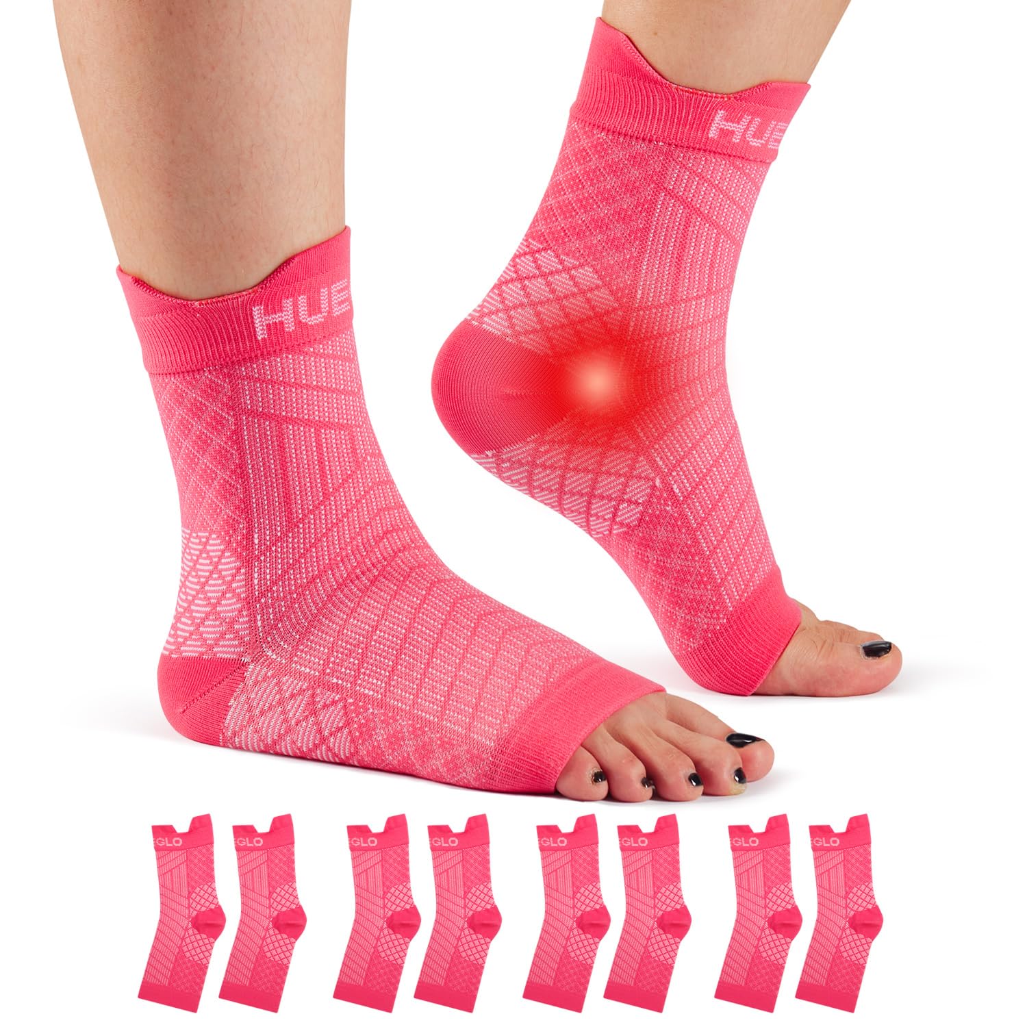 HUEGLO 4Paar Kompressionssocken Fussbandagen Sprunggelenkbandage | Neuropathie Orthopädische Knöchelbandage Achillessehne Bandage Plantarfasziitis Socken Damen Herren für Sport