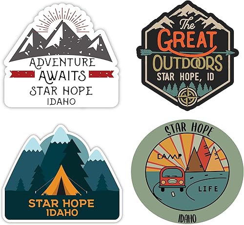 Star Hope Idaho Souvenir 4 pulgadas cada vinilo adhesivo adhesivo paquete de 4