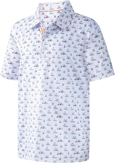 Boys Polo Shirt Short Sleeve Performance Dry Fit Stretch Funny Print Active Casual Collared Golf Shirts for Boy