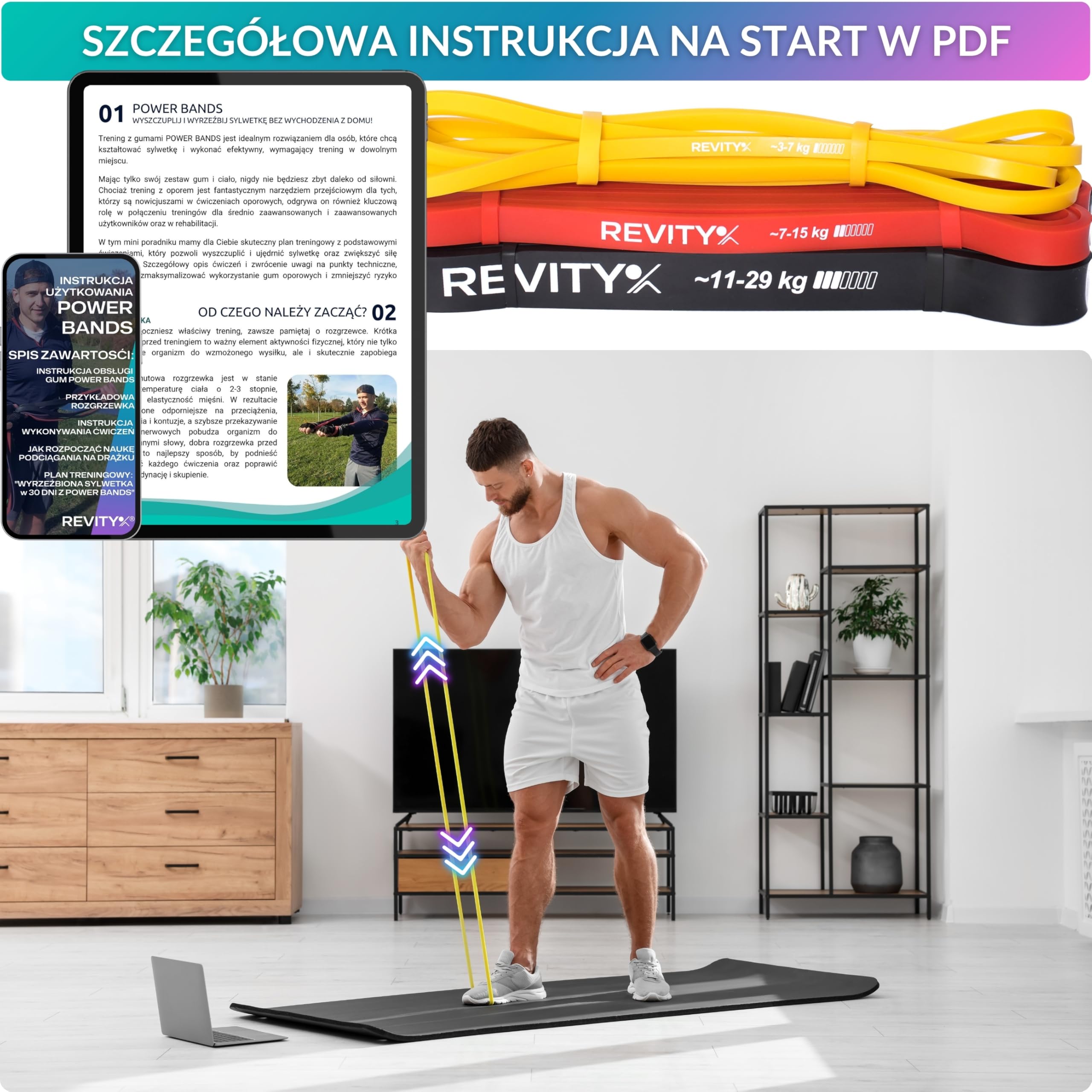Gumy Oporowe - Zestaw 3 Gum do Ćwiczeń, Power Bands 3-29 kg | z Naturalnego Lateksu Wyjątkowo Trwałe, z Planem Treningowym PDF na 30 Dni, Instrukcją Ćwiczeń i Woreczkiem do Przechowywania