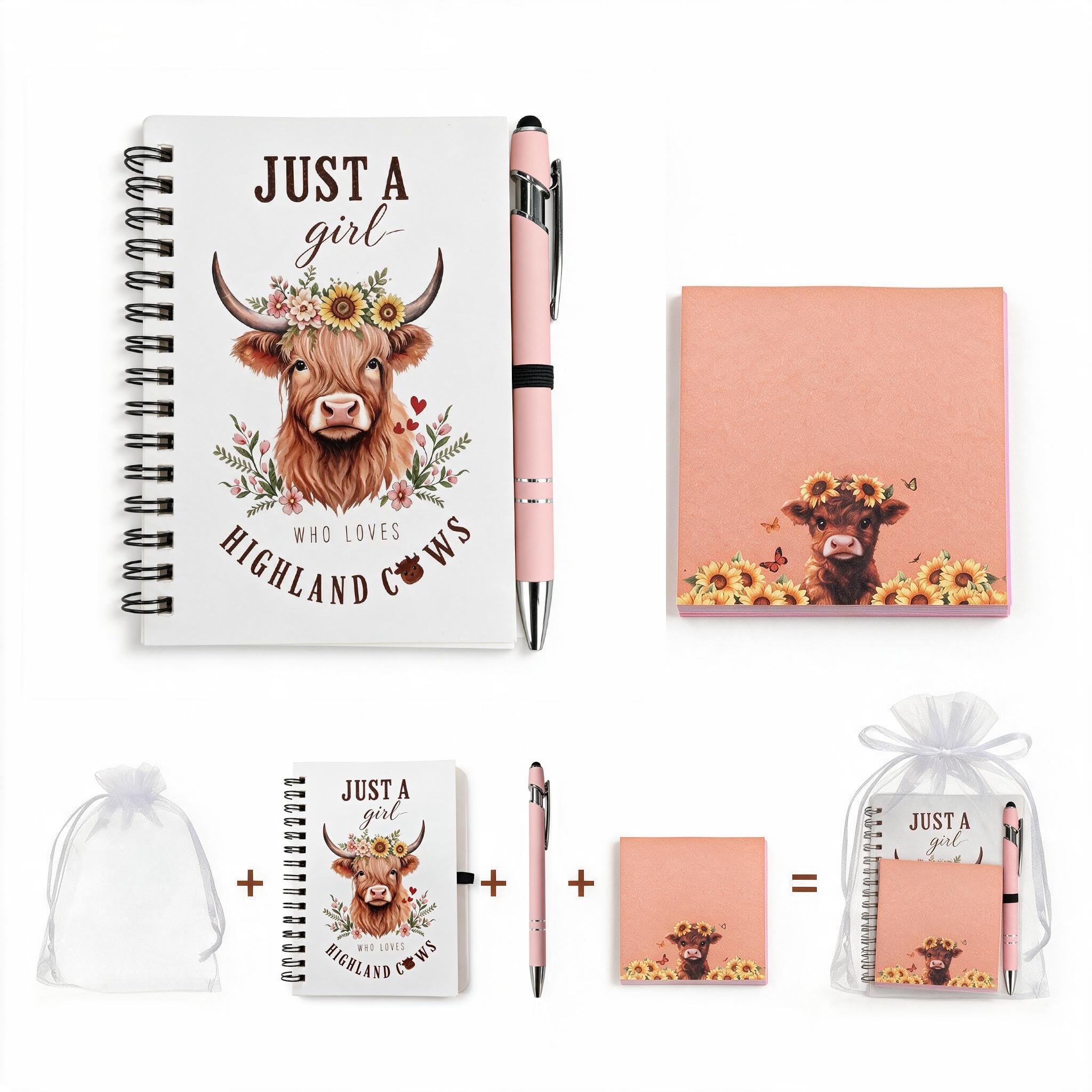 Suxyn Highland Cow Gifts for Women, Stationery Set, Notebook and Pen Set A6