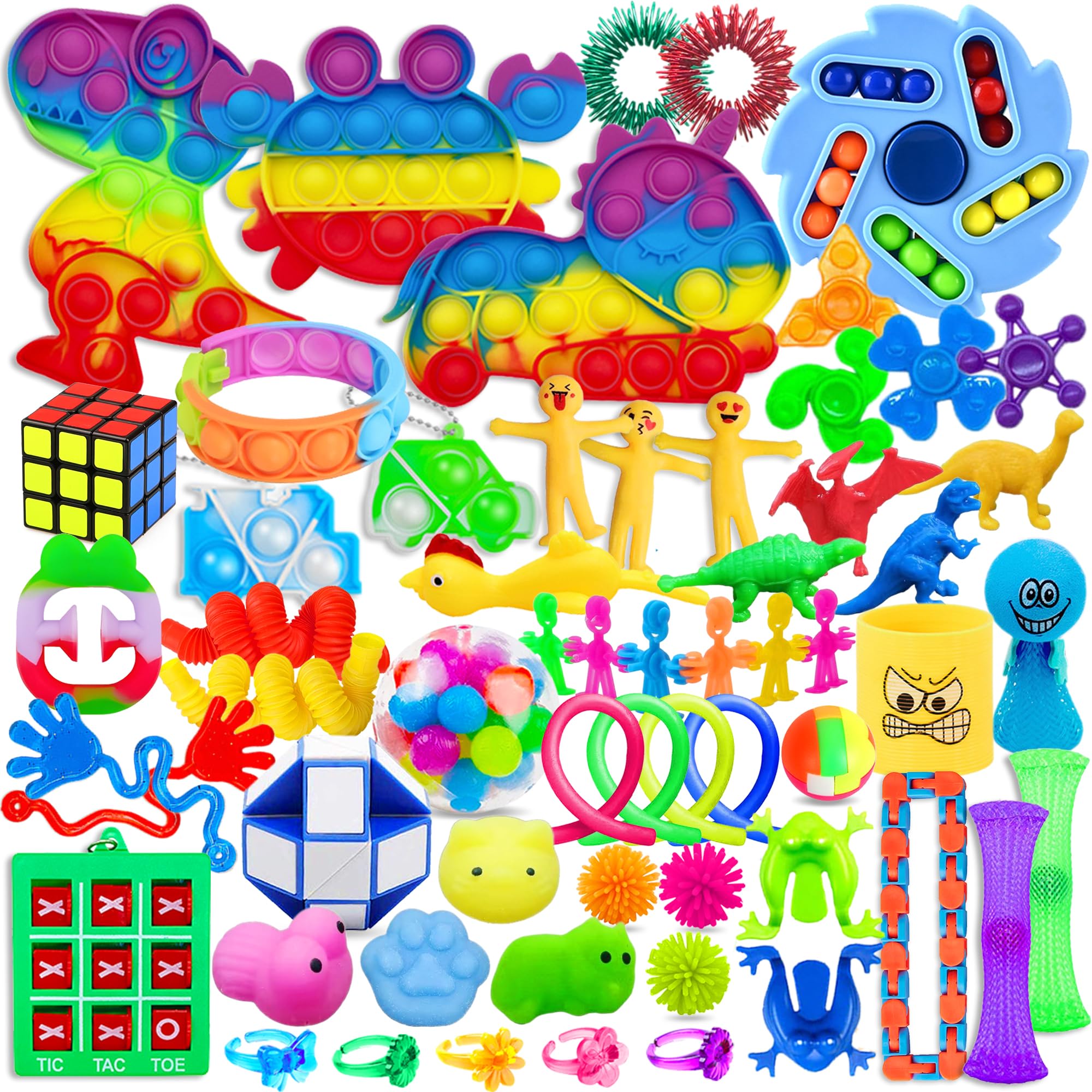 64 Pezzi Fidget Toys Set, Giochi Sensoriali Anti Ansia e Stress Per Adulti e Bambini, Push Bubble Twist Cubo, Antistress Ufficio, Regalini Fine Festa Compleanno Per Bambini Adulti Autismo