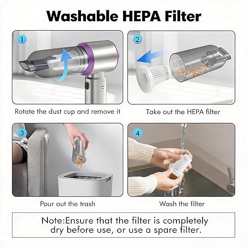 Miniatura 6 de Aspiradora inalámbrica 4 en 1 y plumero de aire comprimido, succión de 20000 PA, motor sin escobillas de 80000 RPM, indicador LED de 3 niveles