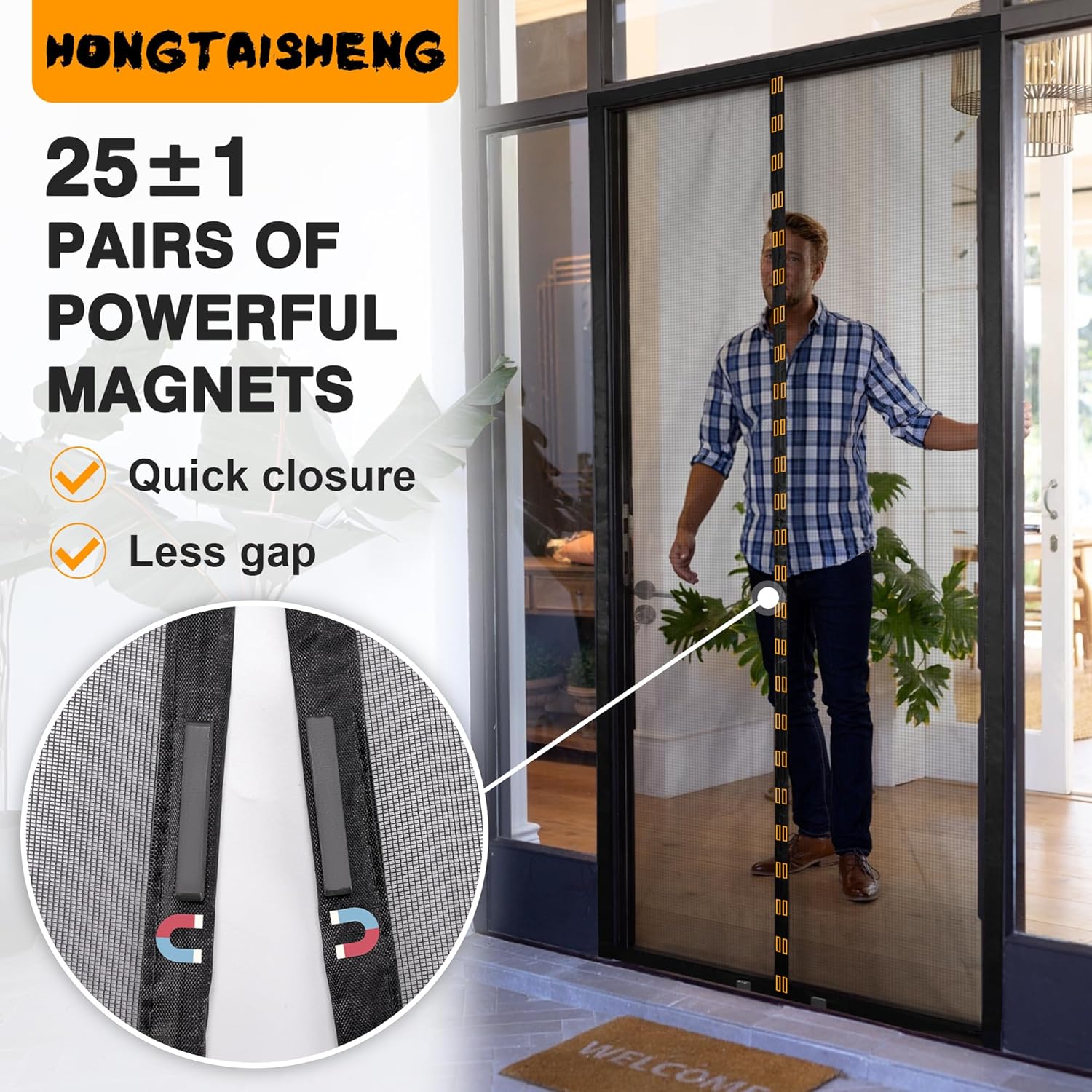 Magnetic Screen Door, Polyester Mesh Partition for Front/Sliding Door, Self Sealing with Powerful Magnets, 1.57 in Wide Webbing, Keep Bugs Out, Screen Size 31x80in, Black