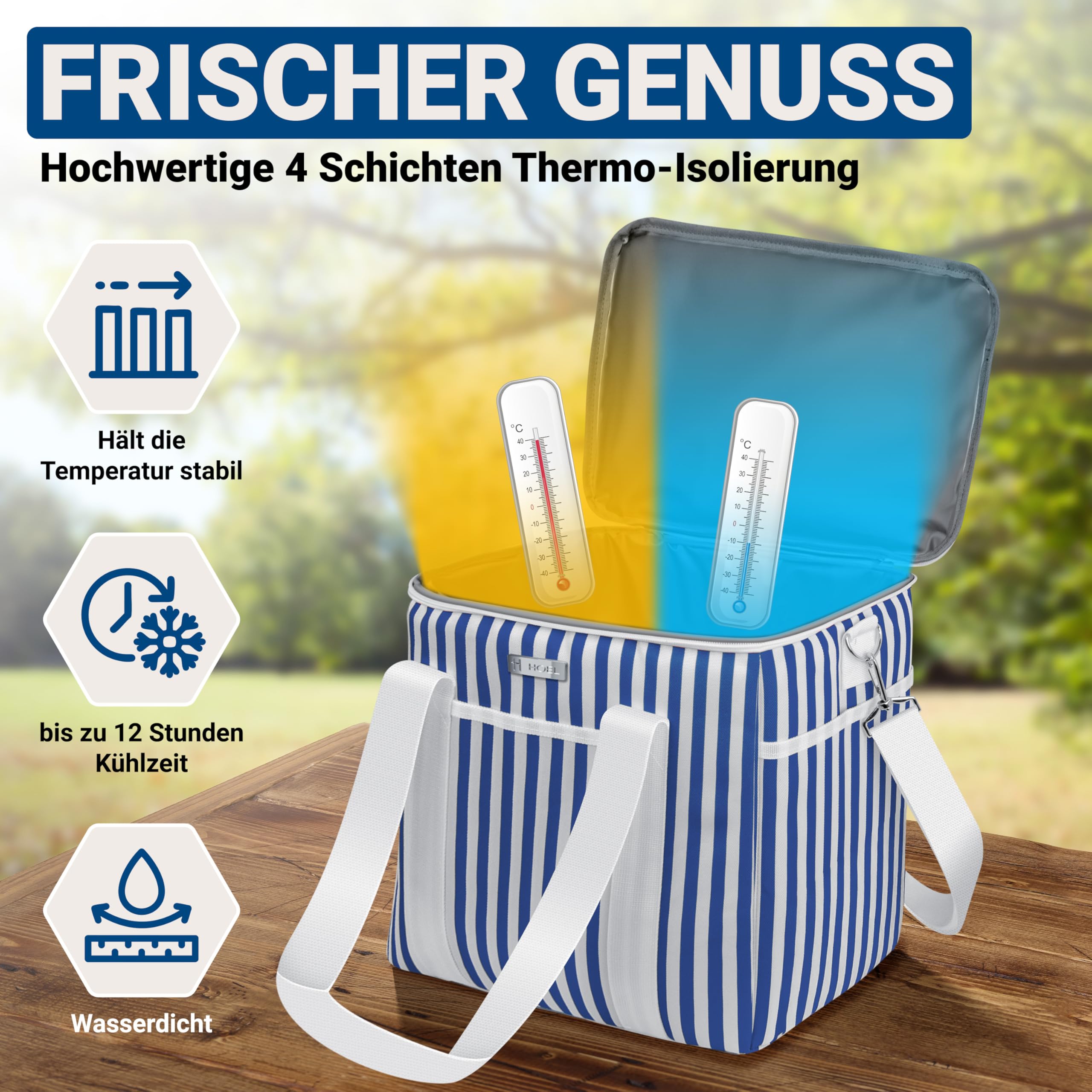 HOEL Kühltasche 20L 30L faltbar isoliert wasserdicht auslaufsicher Thermotasche Lunchtasche