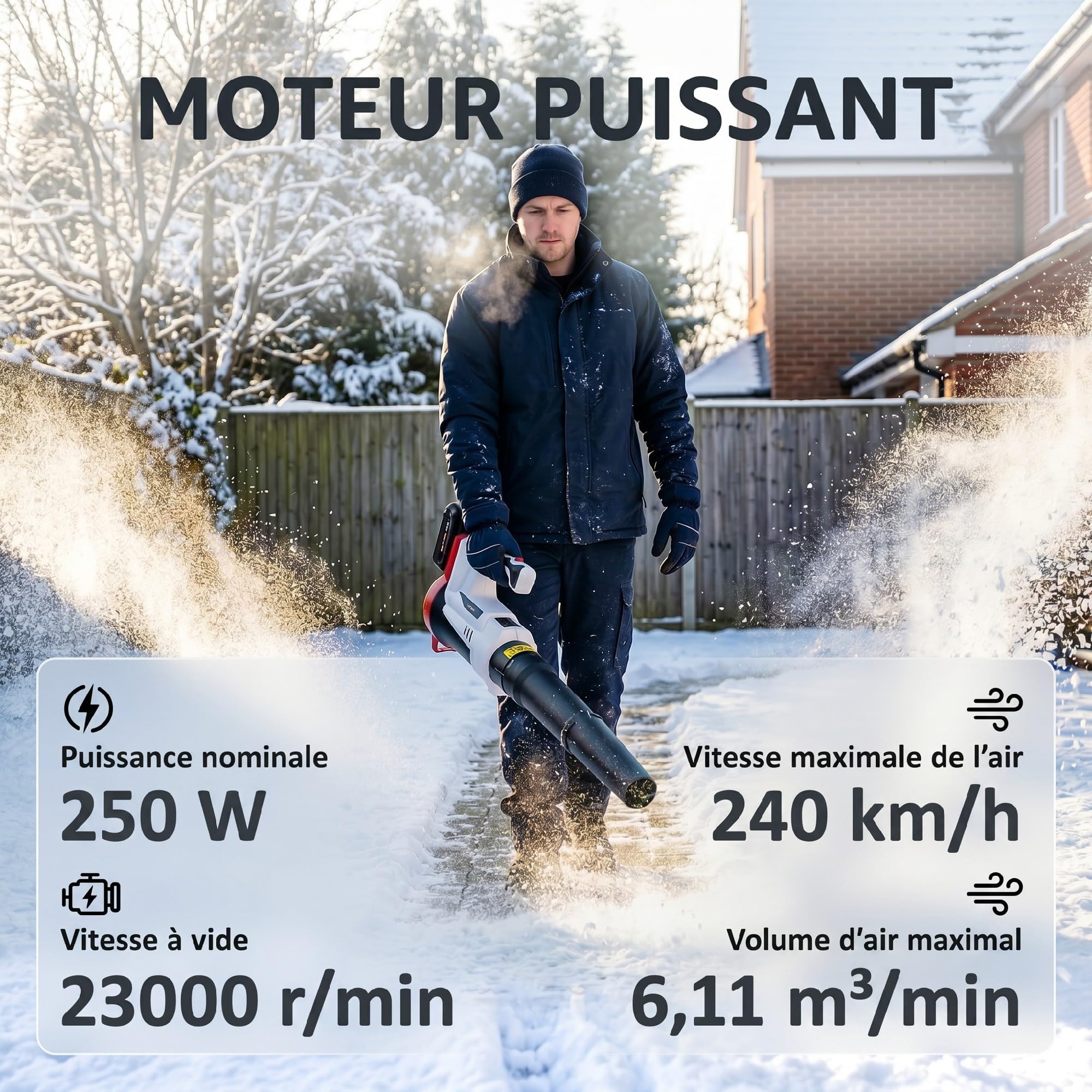Outsunny Souffleur de Feuilles sans Fil 250 W avec Batterie 4000mAh et Chargeur, 6 Vitesses 149 km/h, pour Nettoyage de Voiture, Feuilles Neige Poussière Débris, Blanc