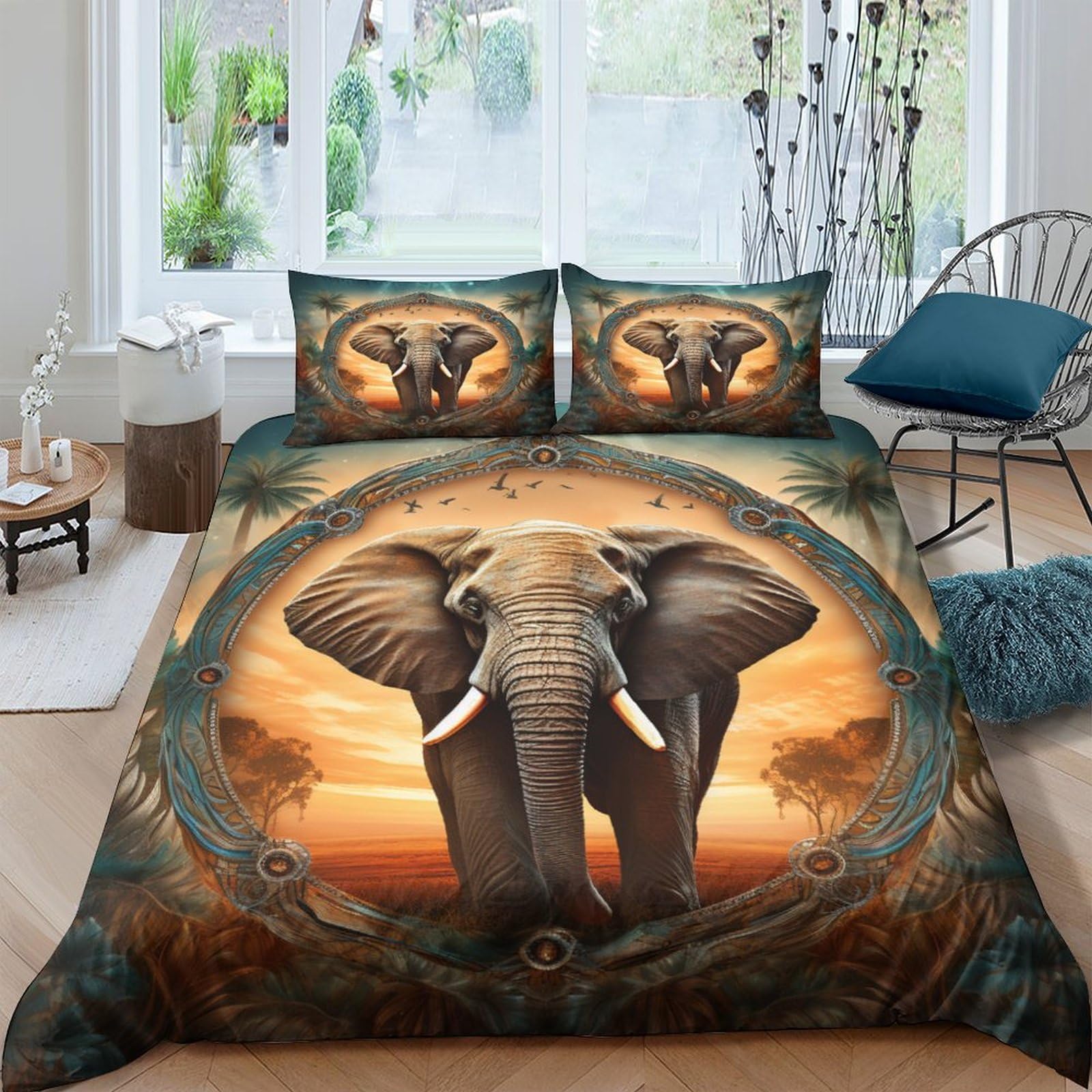 3D Printed Elephant Duvet Cover Sets Bedding Sets Quilt Covers Zipper Closure Comforter Cover Microfiber Duvet Cover 3 Pieces Duvet Cover Set for Teens And Adults Quilt Cover Set Double（200x200cm）