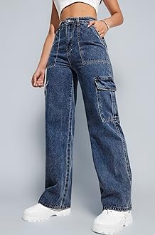 GRECIILOOKS High Waist Jeans for Women – Wide Leg Straight Fit Denim | Baggy Cargo Style Casual Pants for Girls & Daily College Wear