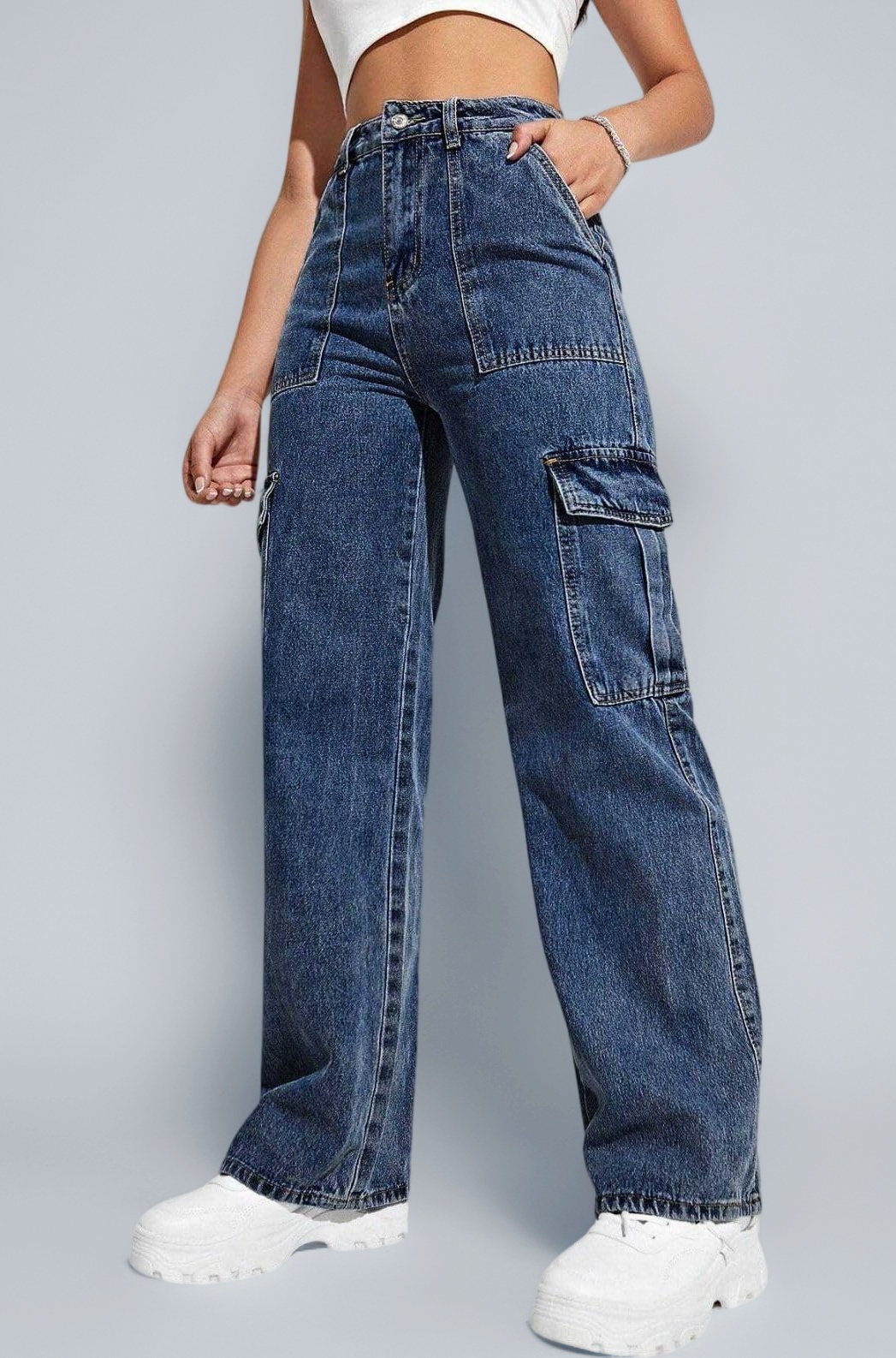 GRECIILOOKS High Waist Jeans for Women – Wide Leg Straight Fit Denim | Baggy Cargo Style Casual Pants for Girls & Daily College Wear