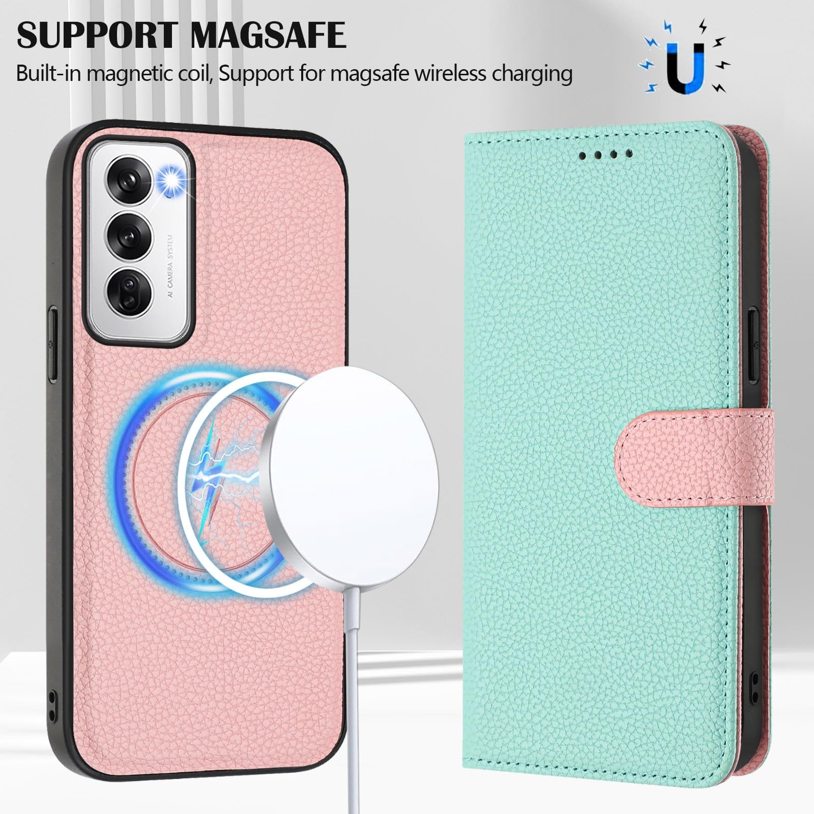 Generic Étui compatible avec Samsung Galaxy S23 Ultra (couleur : menthe) Étui portefeuille en cuir grainé amovible à rabat magnétique