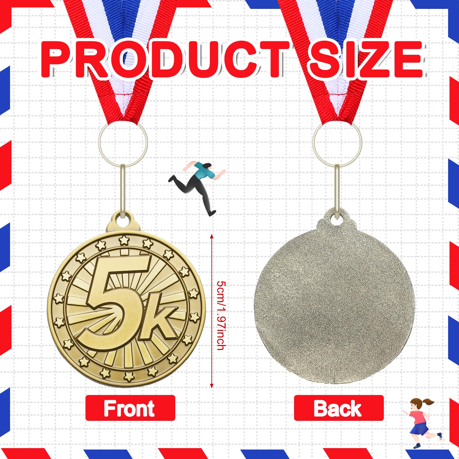 Remuuly 30/100 medallas de carreras de 5 K a granel de 2 pulgadas, premio de trofeo de oro de 5 K, medalla de trofeo para correr, premio para el primer lugar con cintas para el cuello, regalo para
