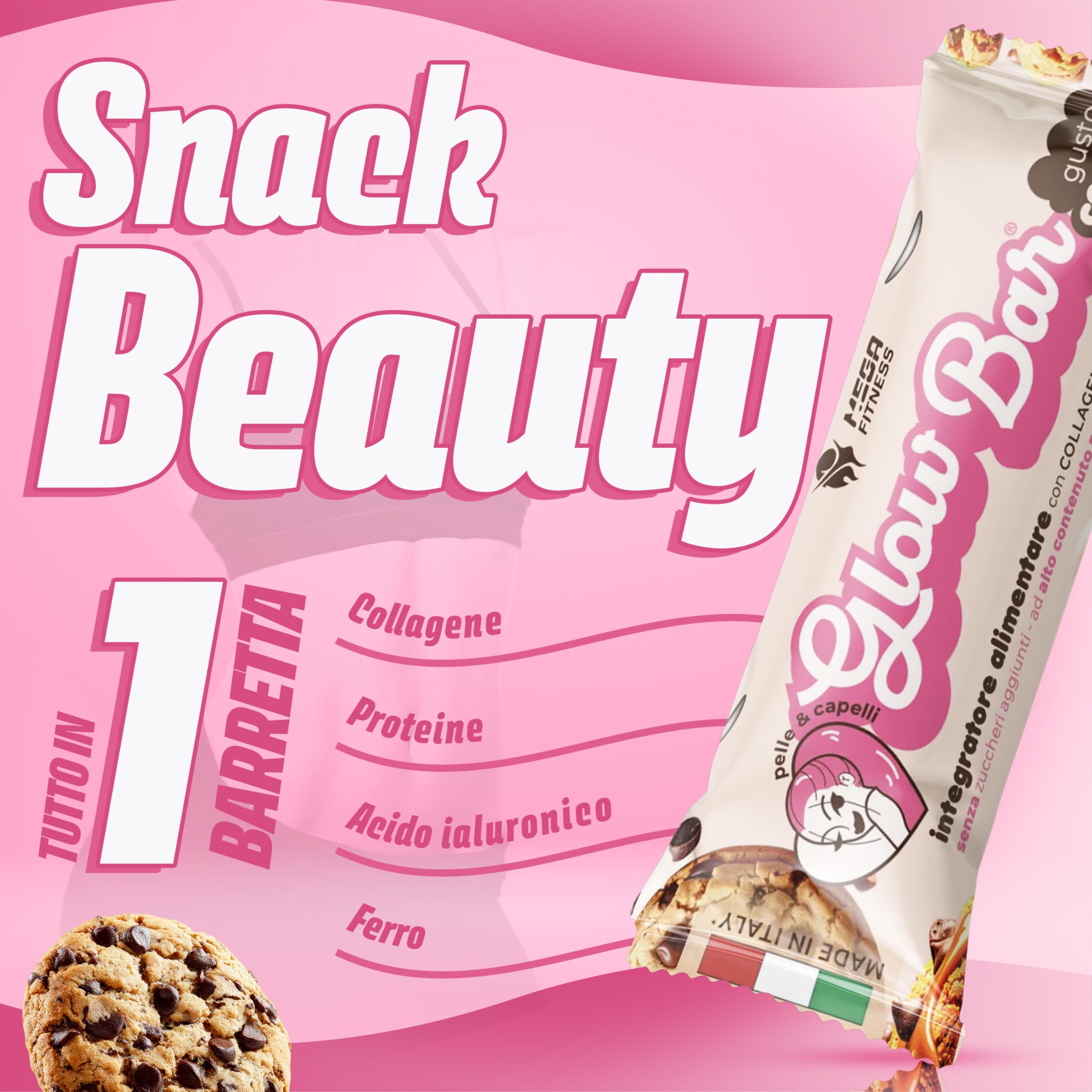 Taylor Mega Glow Bar – Peptidi di Collagene Idrolizzato e Acido Ialuronico – Barrette Proteiche Senza Zucchero al Cioccolato – Snack e Pasto Sostitutivo – 12 Barrette da 40g