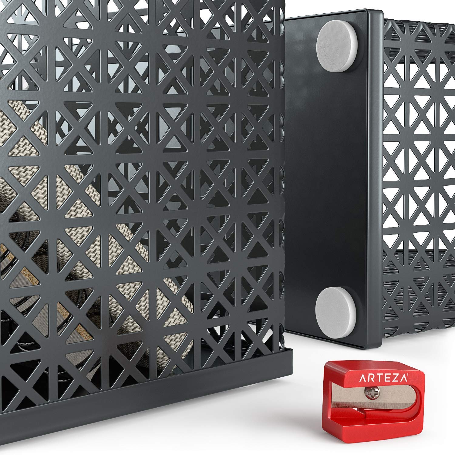 ARTEZA Set Accessori Organizer Scrivania Grigio Scuro, 6 Pezzi: Porta Penne, Porta Lettere, Vaschetta Portadocumenti, Porta Riviste Ufficio, Porta Biglietti Visita, Porta Notes, da Casa o Ufficio