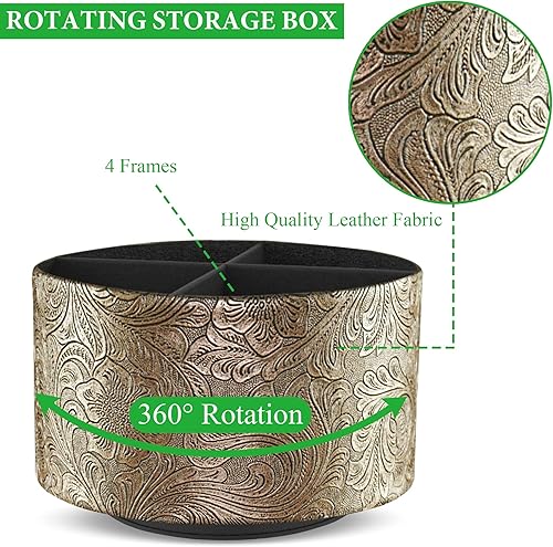 Miniatura 3 de lizimandu Organizador redondo de cuero para suministros de arte, soporte para control remoto, giro de 360 grados, soporte multifuncional para