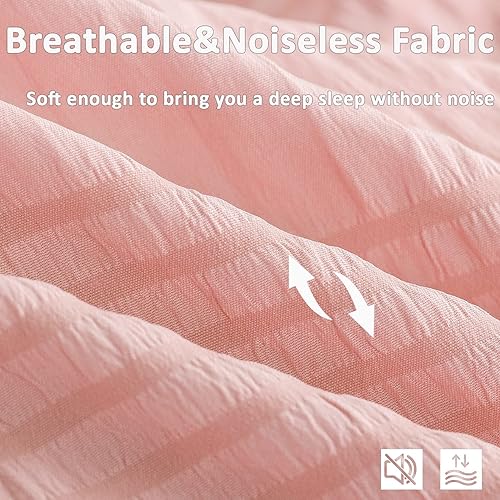 Miniatura 5 de ALEISSEL - Juego de edredón rosa claro de tamaño Queen con diseño de seersucker y bordes rizados, juego de ropa de cama rosa ultrasuave de tamaño