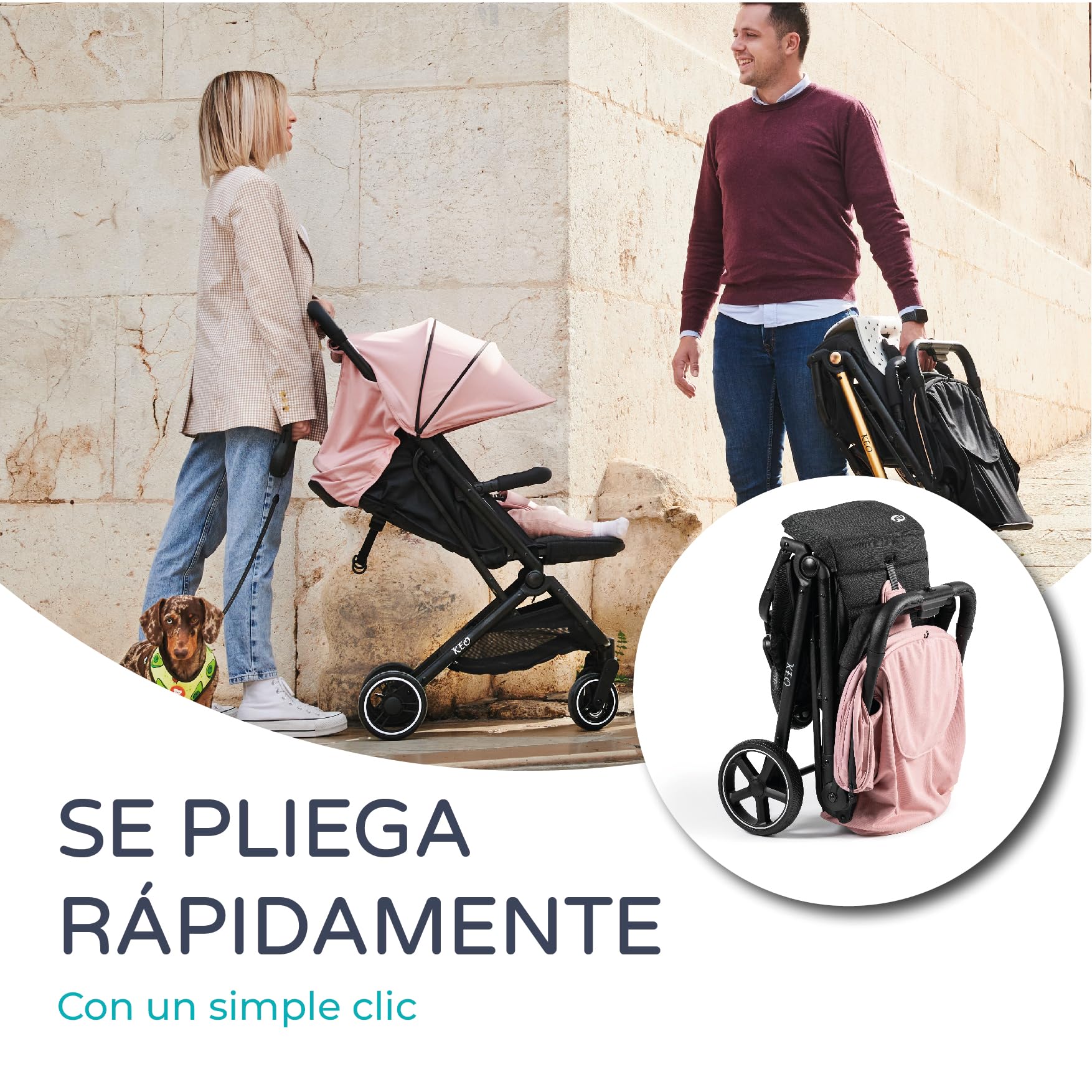 MS BabyWorld – Keo + Colchoneta – Silla de paseo ligera hasta 22 kg | Colchoneta reversible | Capota extensible | Plegado tipo libro | Ruedas grandes | Ultraligera y compacta