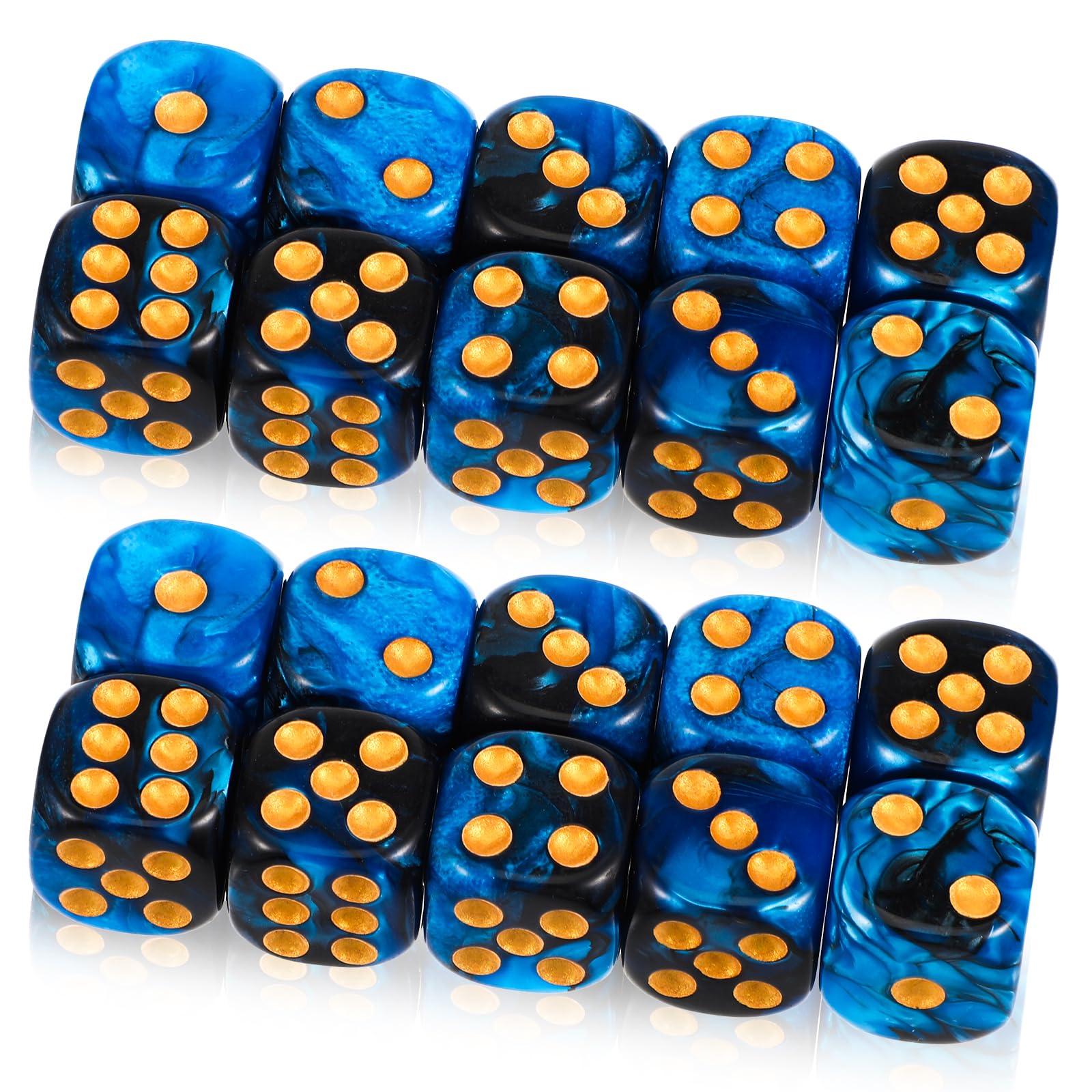 JIEYAO 20 Stück Würfel Set, Polyedrische Würfelset D6 Würfel Set 16mm Blau Acryl Dice Spielwürfel Blau und Rot Farbwürfel mit Goldpips Bunte Würfel für Rollenspiele Würfelspiele Tischspiele