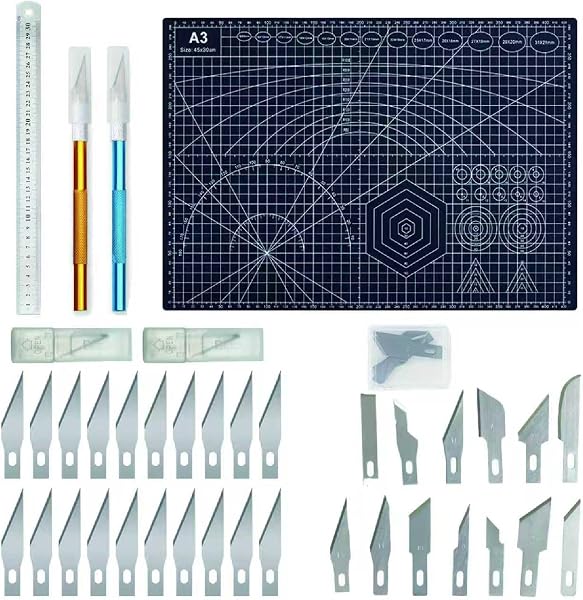 A3 Cutting Mat Set with Steel Ruler, Double Sided Self Healing Craft Mat for Sewing, Carving, Crafting, Fabric, Quilting (Black) - 1
