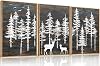 Modern White Forest Framed Canvas Wall Art Set, Minimalist Woodland Art Painting, Retro Tree Landscape Wall Decor, Wildland Deer Artwork for Living Room, Dining Room, Office - 24