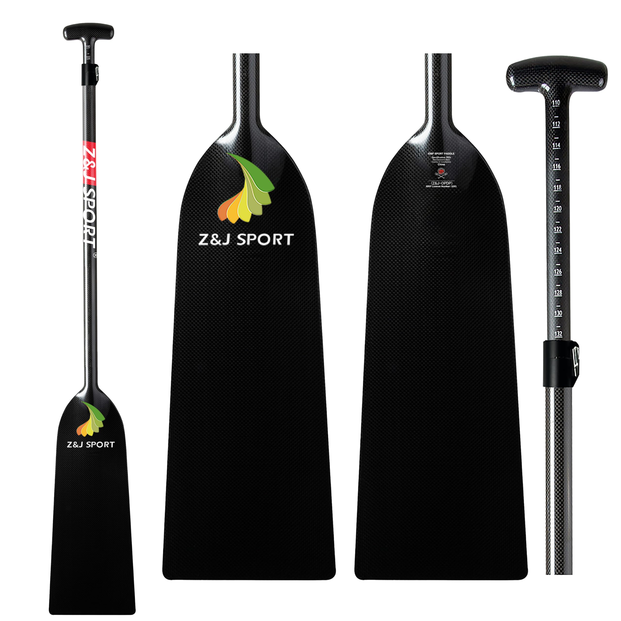 Z&J SPORT Dragon Boat Adjustable Paddle IDBF Approved Carbon Fiber Paddle 110-132cm with T-Handle (1 piece)