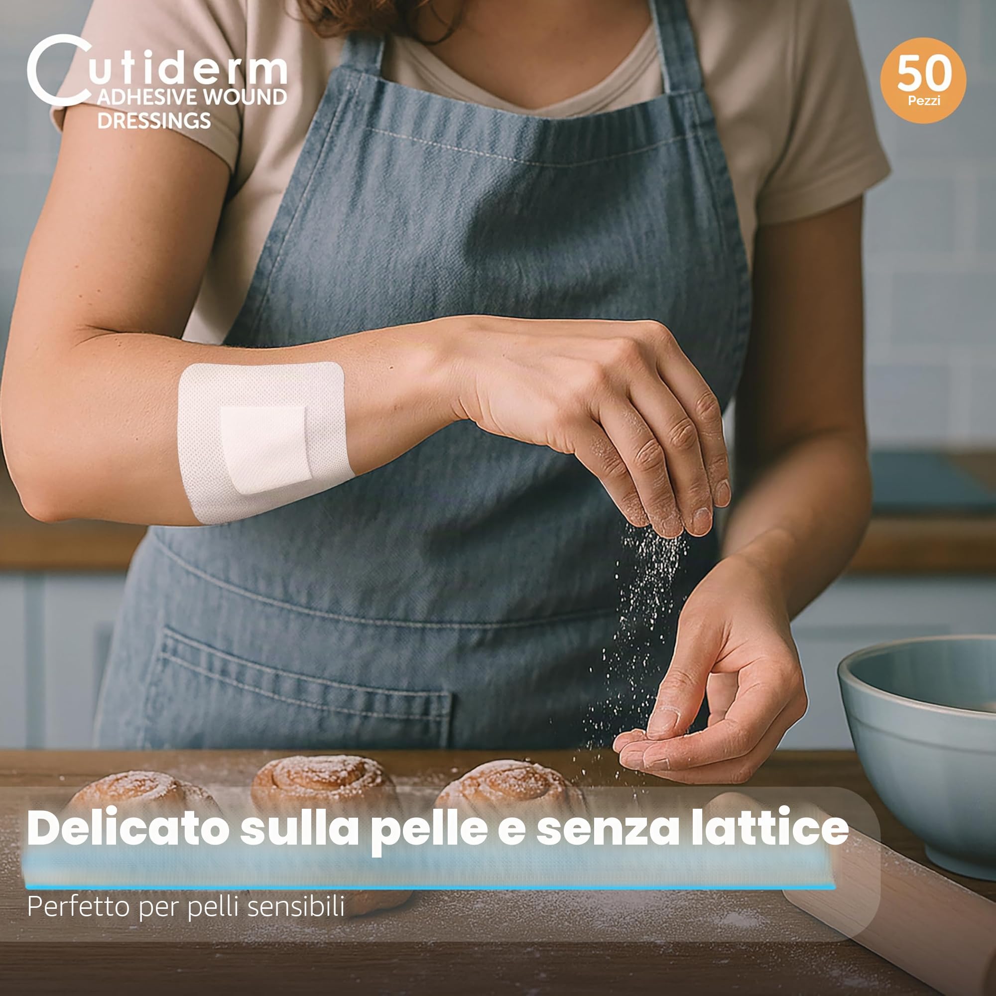 Cutiderm Medicazione adesiva sterile per ferite, 10 cm x 10 cm, confezione da 50