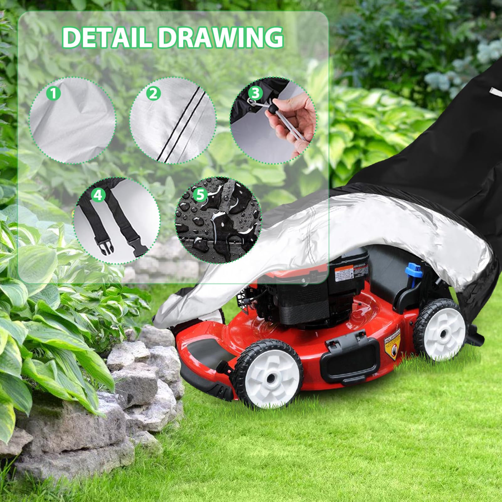 Copertura Tosaerba Impermeabile 195x66x112cm - Con Cordino E Borsa Di Stoccaggio - Foto 5