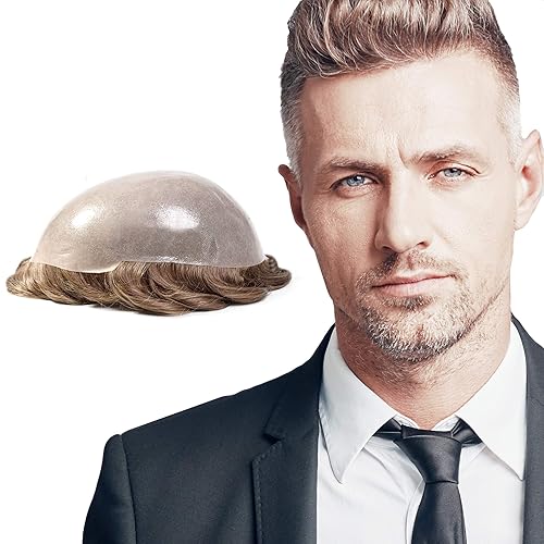 Superhairpieces Peluca de cabello humano Remy natural NM111 para hombre, 8x10, base de piel más delgada, con bucle en V invisible hecho a mano, 95%