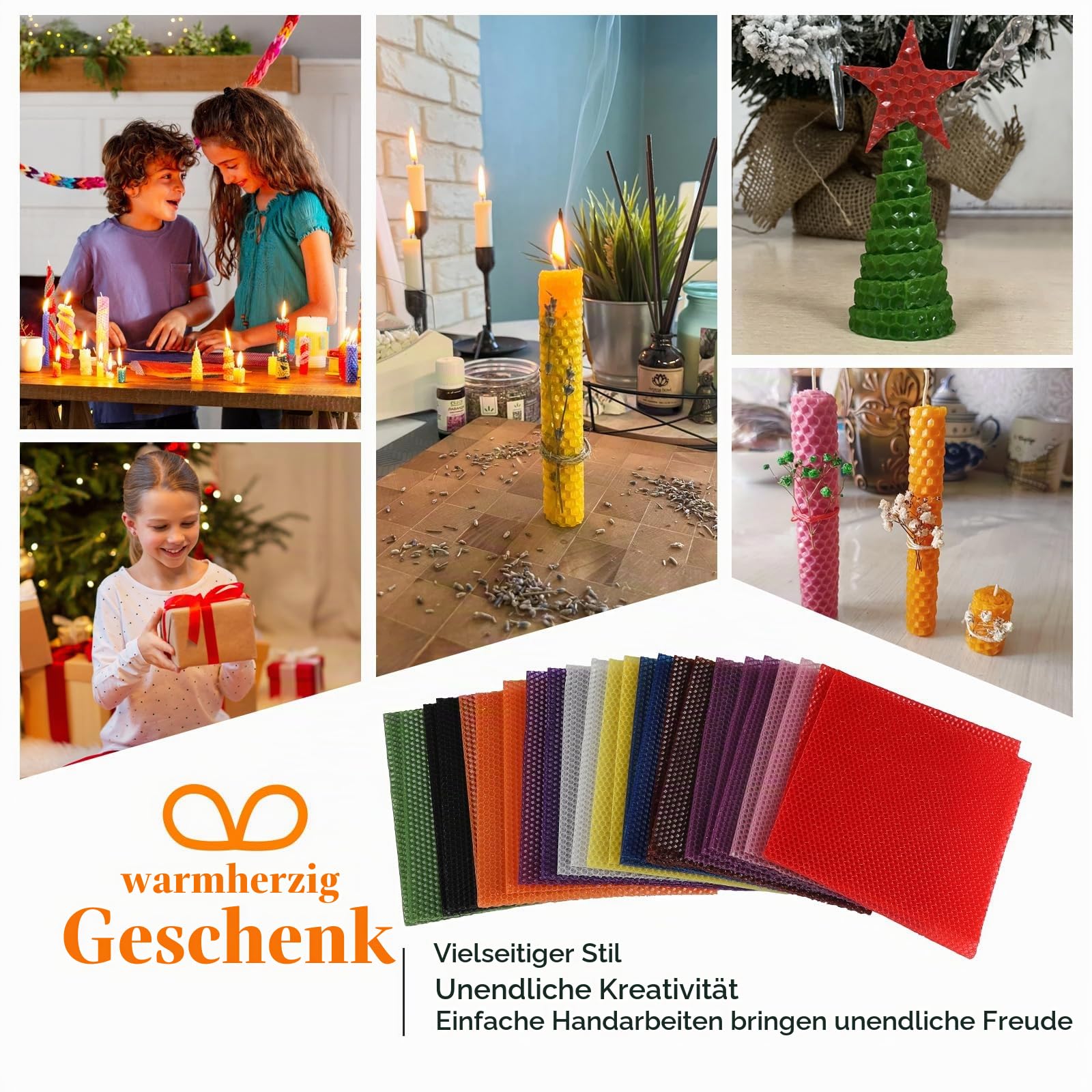 Supaway 24x Farbenfrohe Wachsplatten für Kerzen 20x20cm DIY Kerzenmach-Set