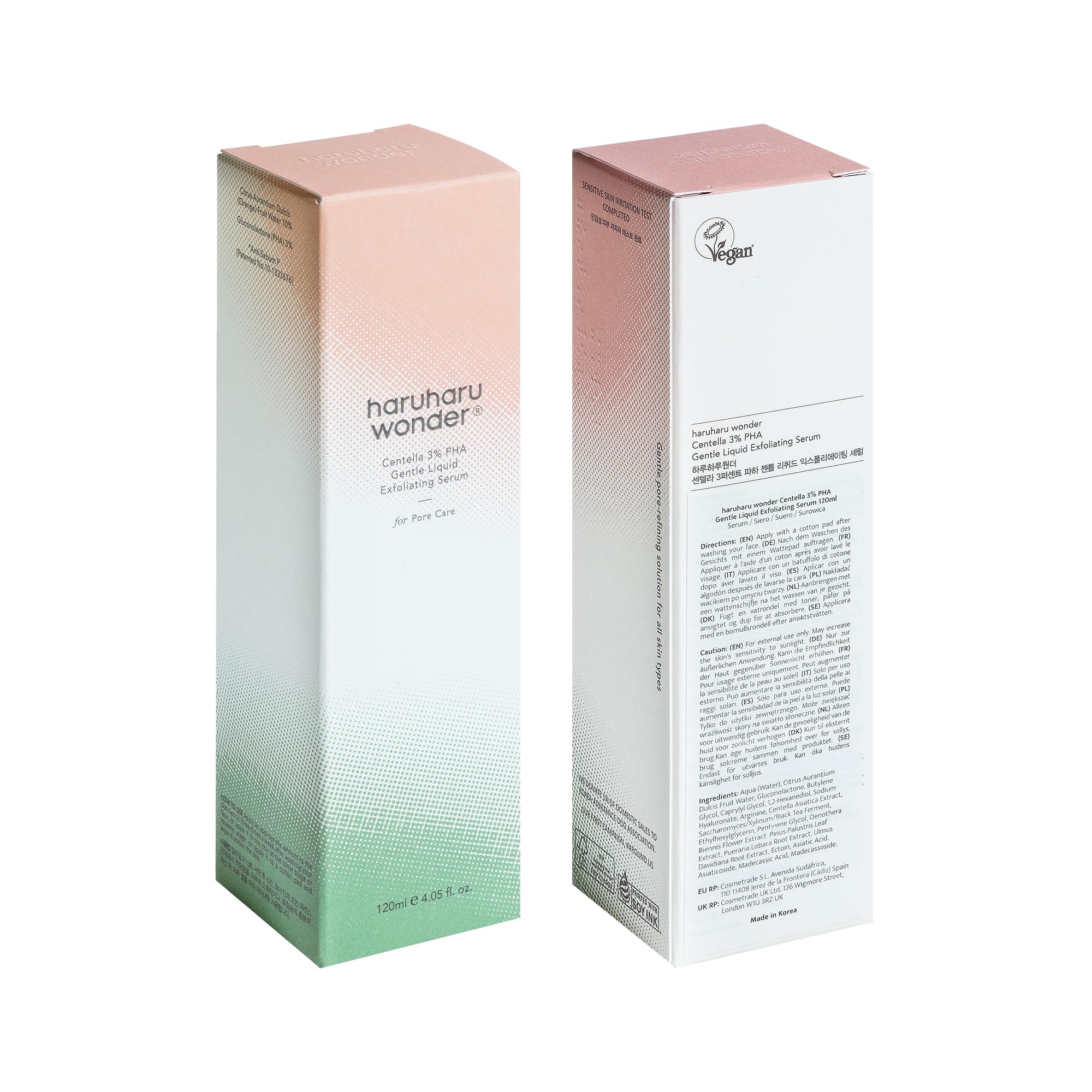 Haruharu Wonder | Centella 3% PHA Sérum Exfoliant Liquide Doux 4.06 fl oz / 120ml | Serum exfoliant | Produit hypoallergénique avec des PHA | Produit végétalien et sans cruauté animale | EWG Green