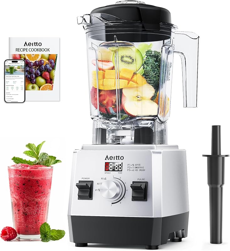 Licuadoras para Cocina con 68Oz. Batidora de batidos de gran capacidad, potencia máxima de 1800 W, 3 programas preestablecidos y 7 velocidades, batidora de encimera profesional para batidos, trituración de hielo, generación 2 plateada