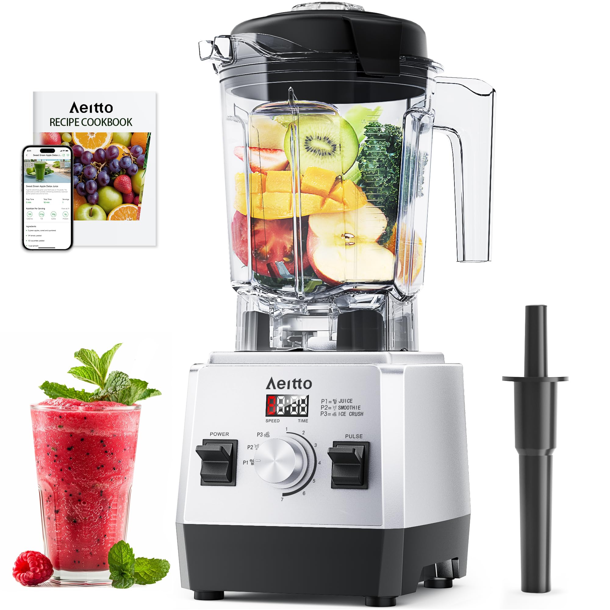 Photo 1 of Aeitto Blenders for Kitchen with 68Oz. Large Capacity, 1800W Max Power Smoothie Blender, 3 Preset Programs & 7 Speeds, Professional Countertop Blender for Smoothies, Ice Crush, Generation2 Silver
