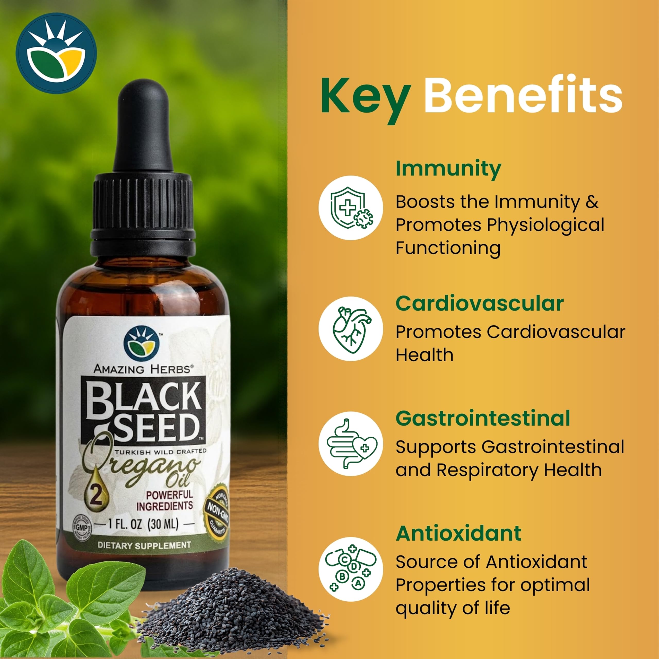 Amazing Herbs Black Seed with Oil of Oregano Liquid Drops - 1 fl oz — Amazon image 3