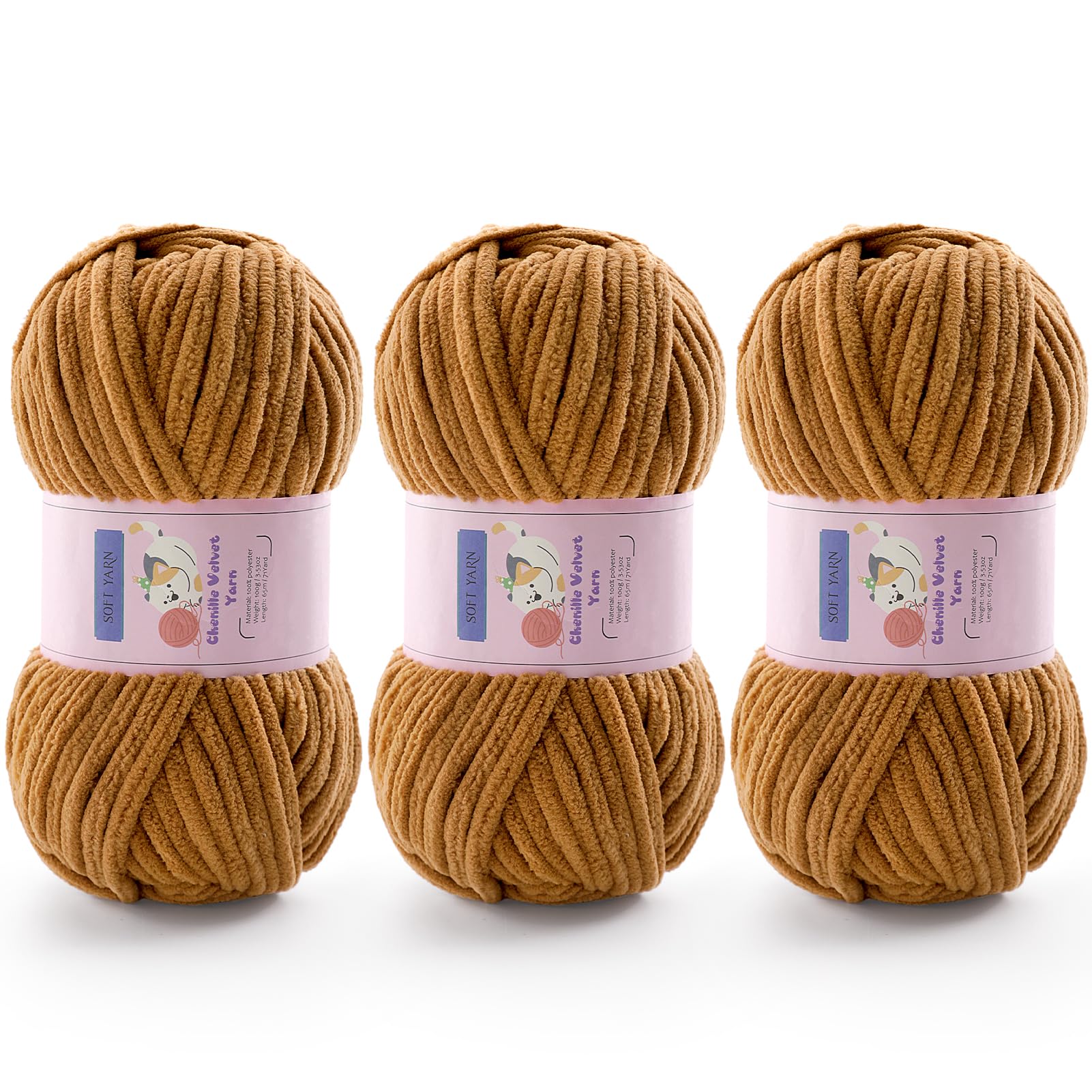 Chunky Chenille Yarn for Crocheting, #6 Brown Baby Blanket Yarn for Crochet
