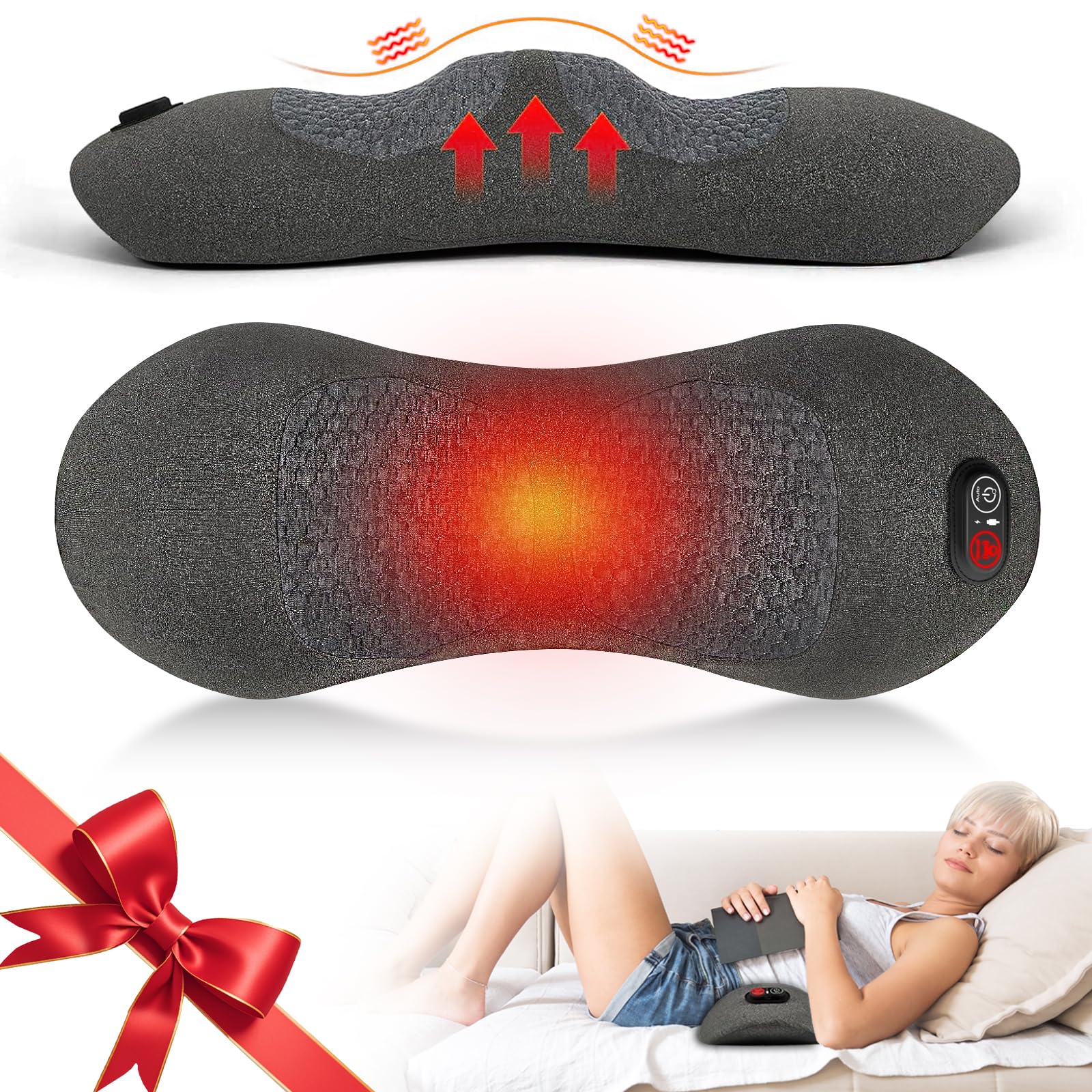 3-in-1 Rückenmassagegerät mit Luftkissen-Traktion, Vibration und Wärme - Elektrisches Lendenwirbelstützkissen für Nacken, Schultern und Rücken | Büro, Zuhause, Reise